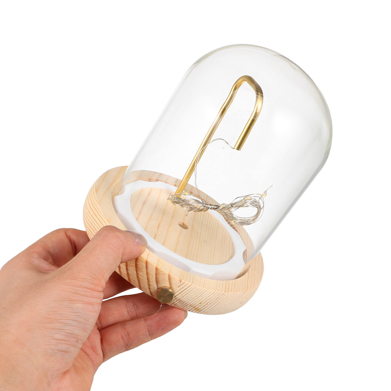 Plastic Dome Clear - Glazen displaykoepel met houten voet, LED-verlichting,